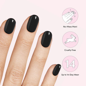Dashing Diva applying strip to nail demonstrating quick press-and-file benefit