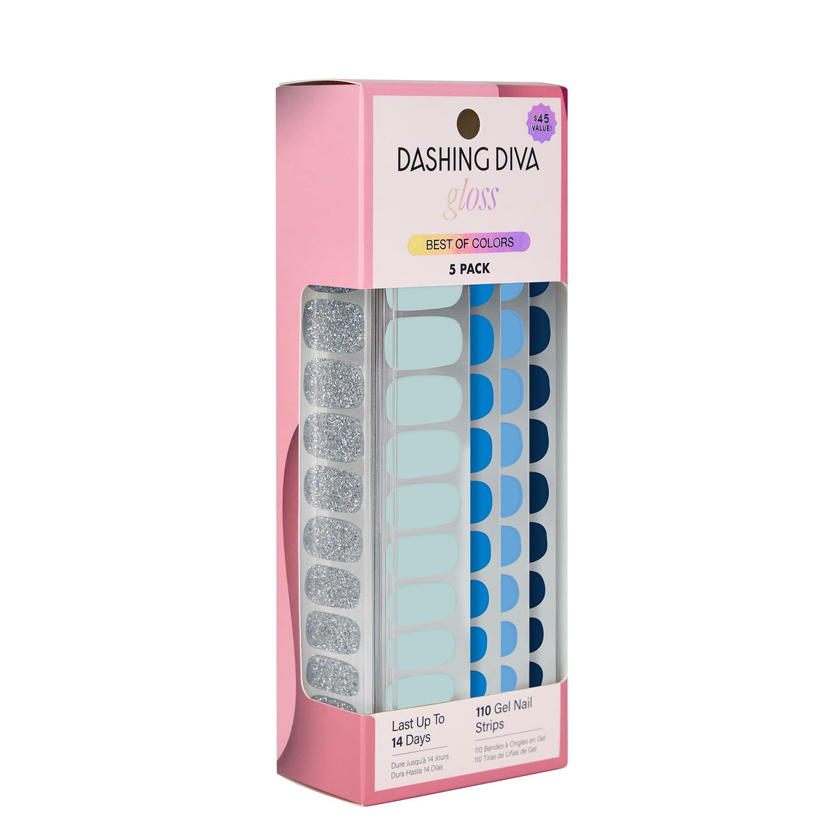 Dashing Diva front packaging showing kit contents and finished look benefit: easy application
