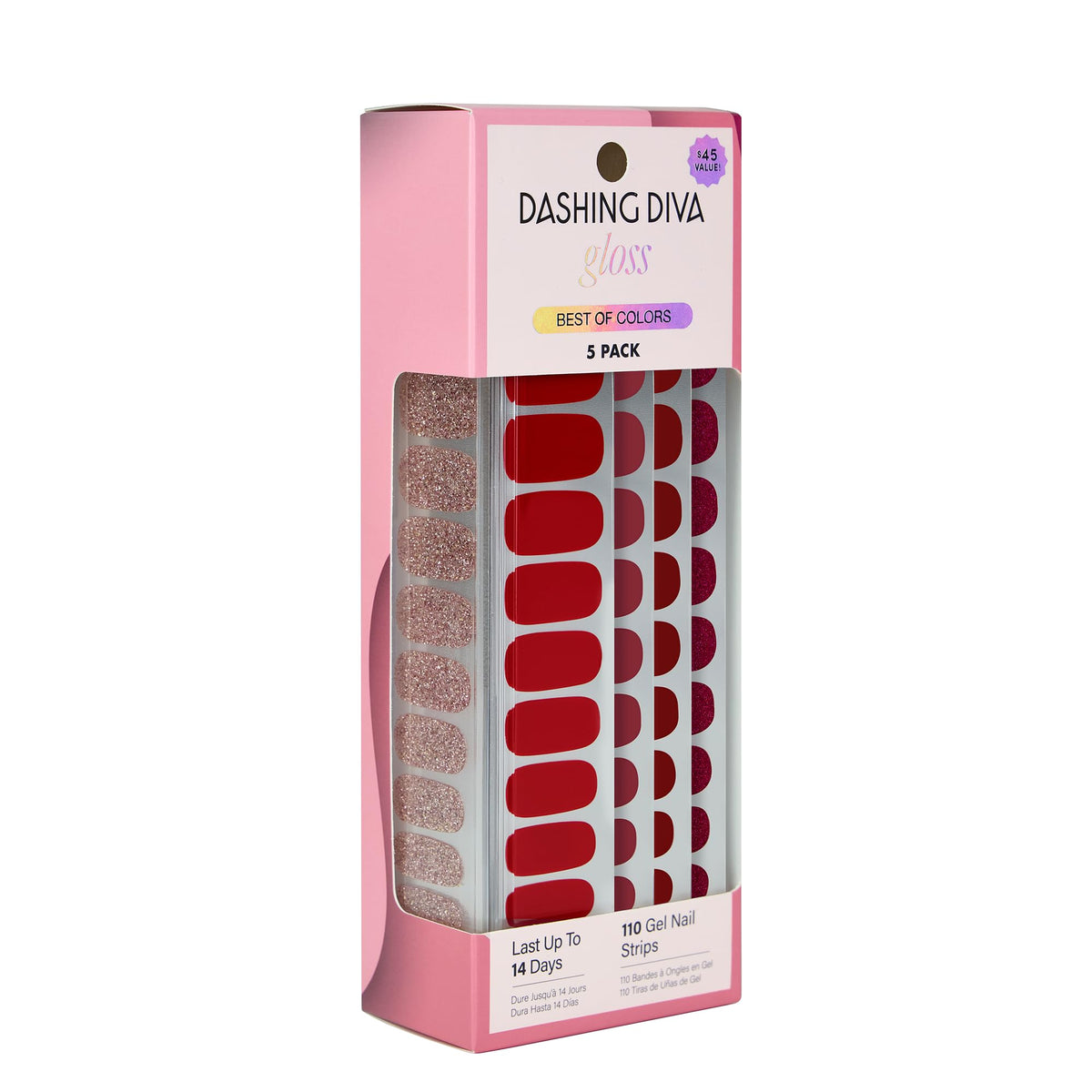 Dashing Diva front packaging showing kit contents and vibrant red shades benefit quick selection