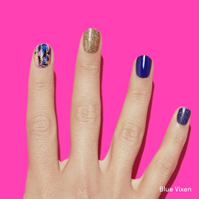 Dashing Diva Blue Vixen close-up of marbled strip highlighting vibrant blue accents and high shine