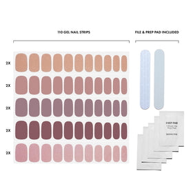 Dashing Diva contents laid out with 110 strips, files, and prep pads for convenient application