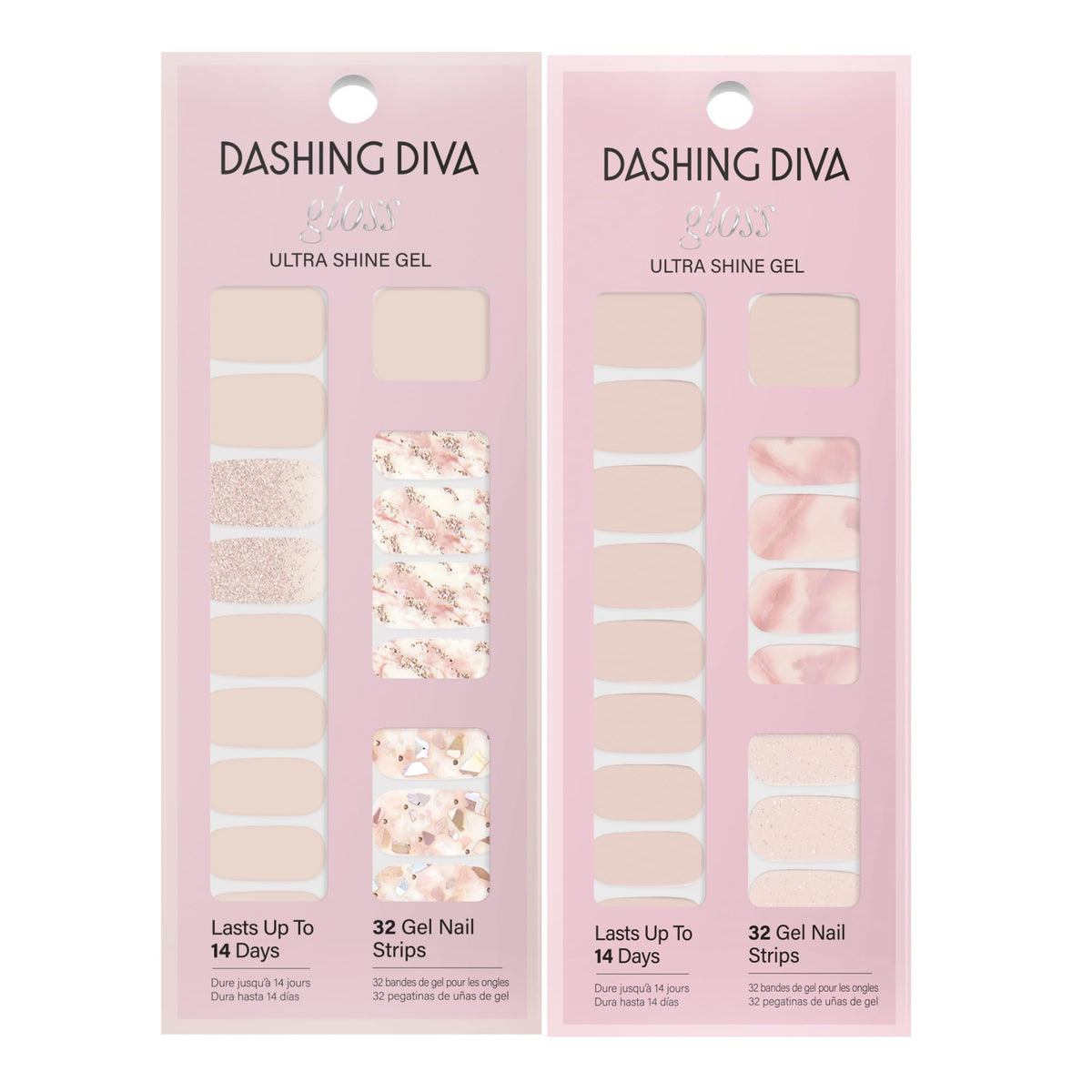 Dashing Diva finished manicure on multiple hands showing durable glossy finish