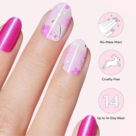 Dashing Diva finished mani on hands lifestyle shot showing glossy chips-resistant look