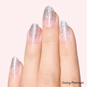 dashing diva Going Platinum metallic strip detail highlighting mirror-like finish and durability