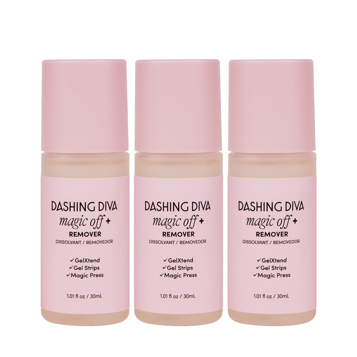 Dashing Diva front packaging showing three bottles and benefits