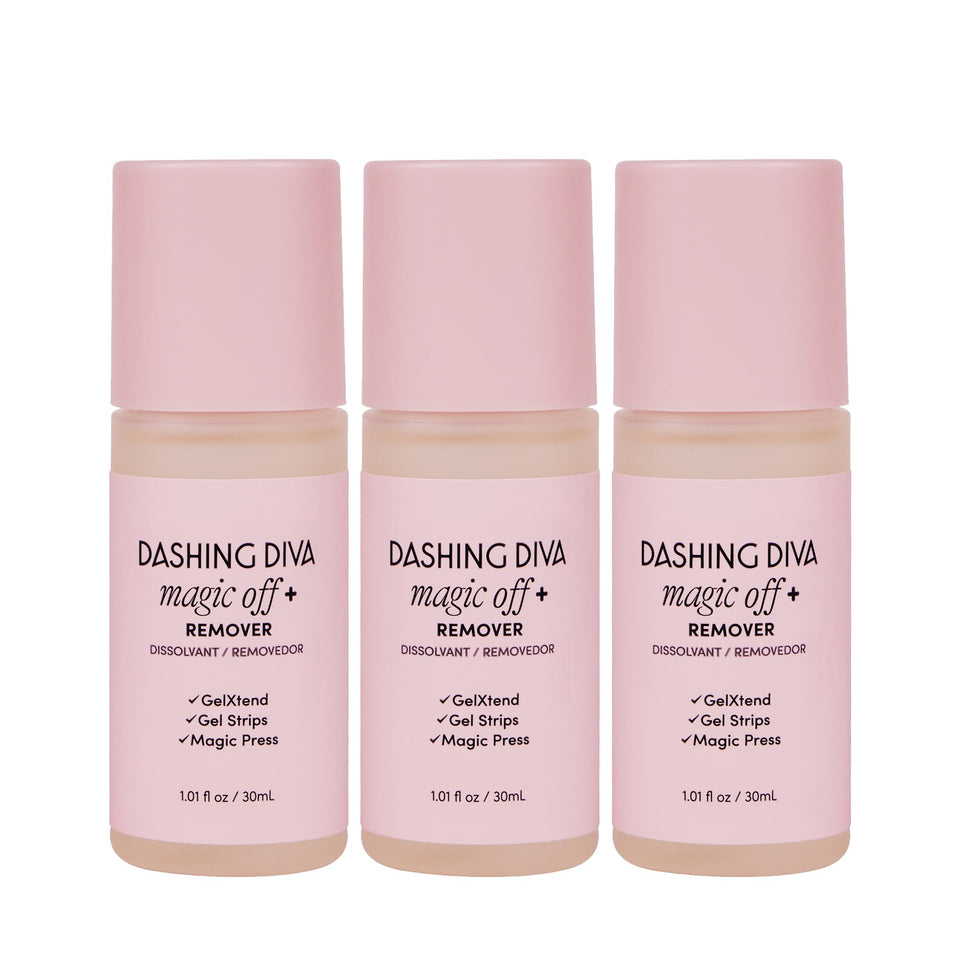 Dashing Diva front packaging showing three bottles and benefits