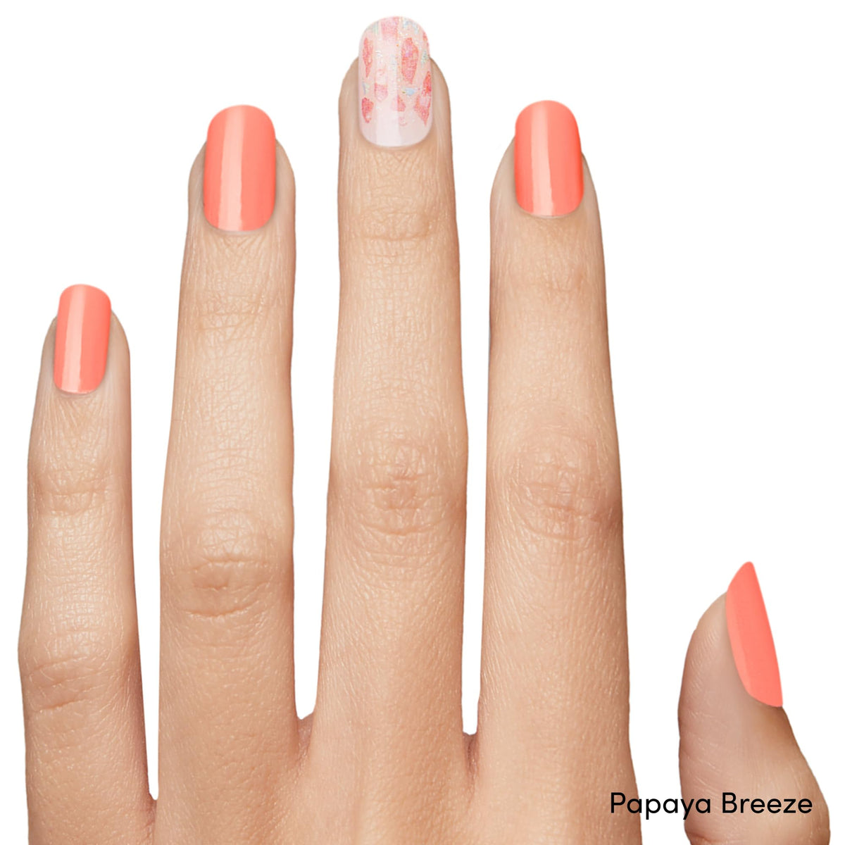 Dashing Diva Papaya Breeze accent strip detail highlighting glossy shine
