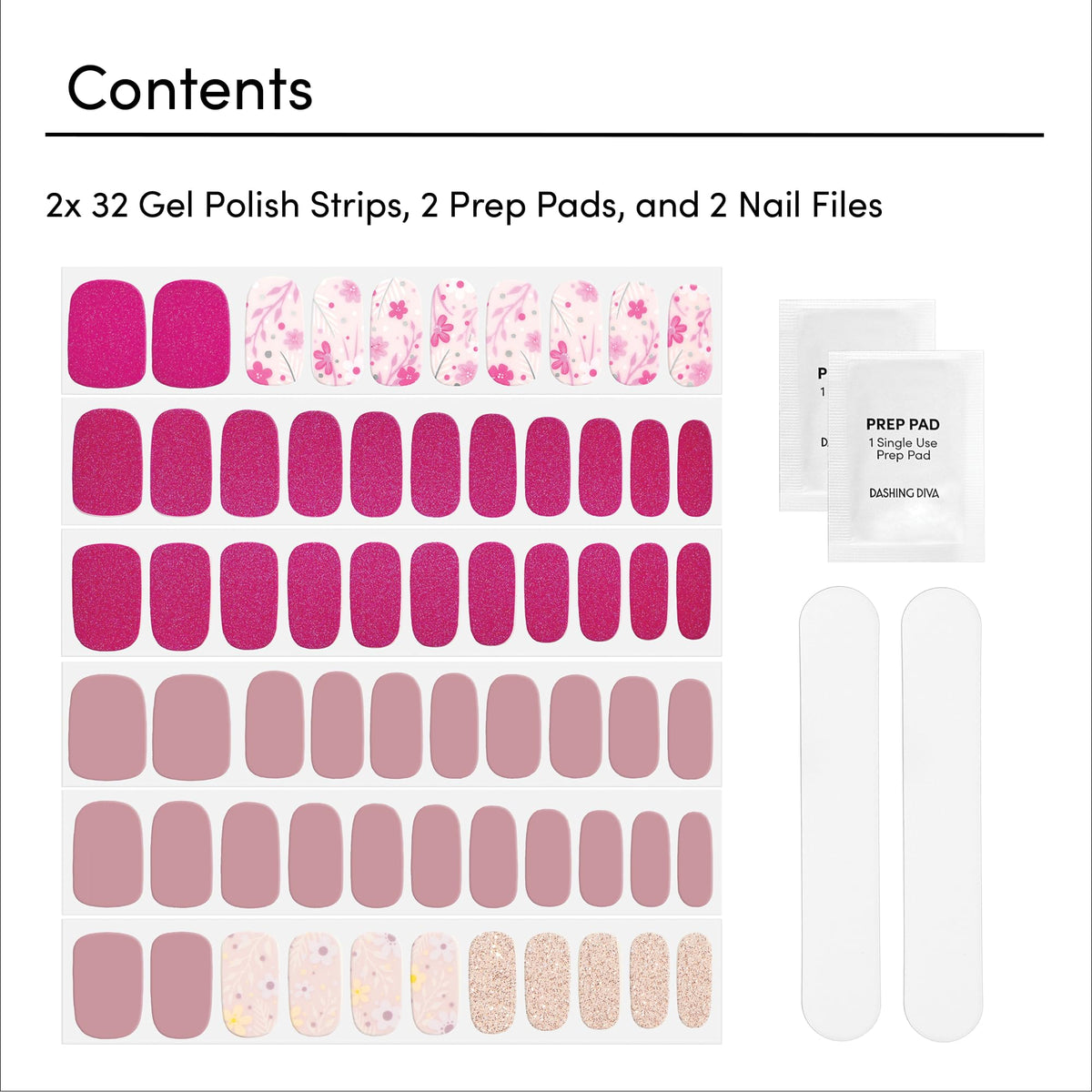 Dashing Diva prep pad and nail file included to ensure clean adhesion and lasting wear