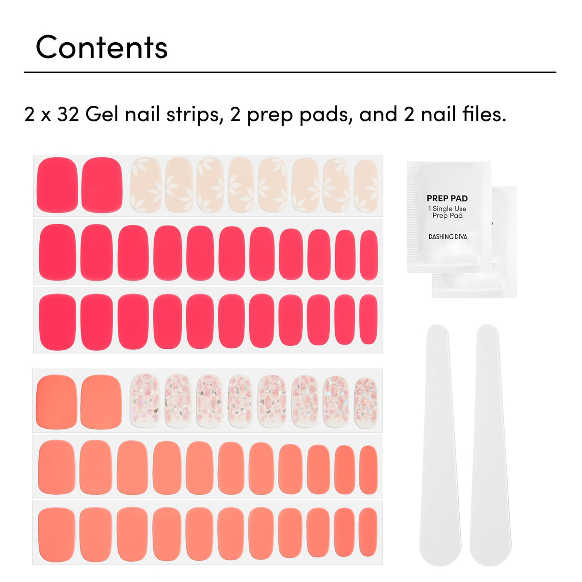 Dashing Diva unboxed contents two sets prep pad and file for quick use