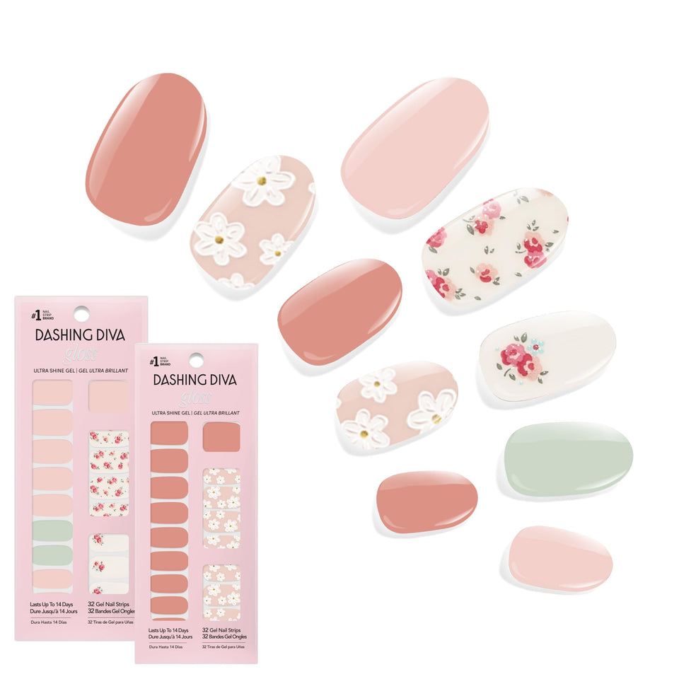 Dashing Diva front packaging showing both Vintage Florals sets and benefits