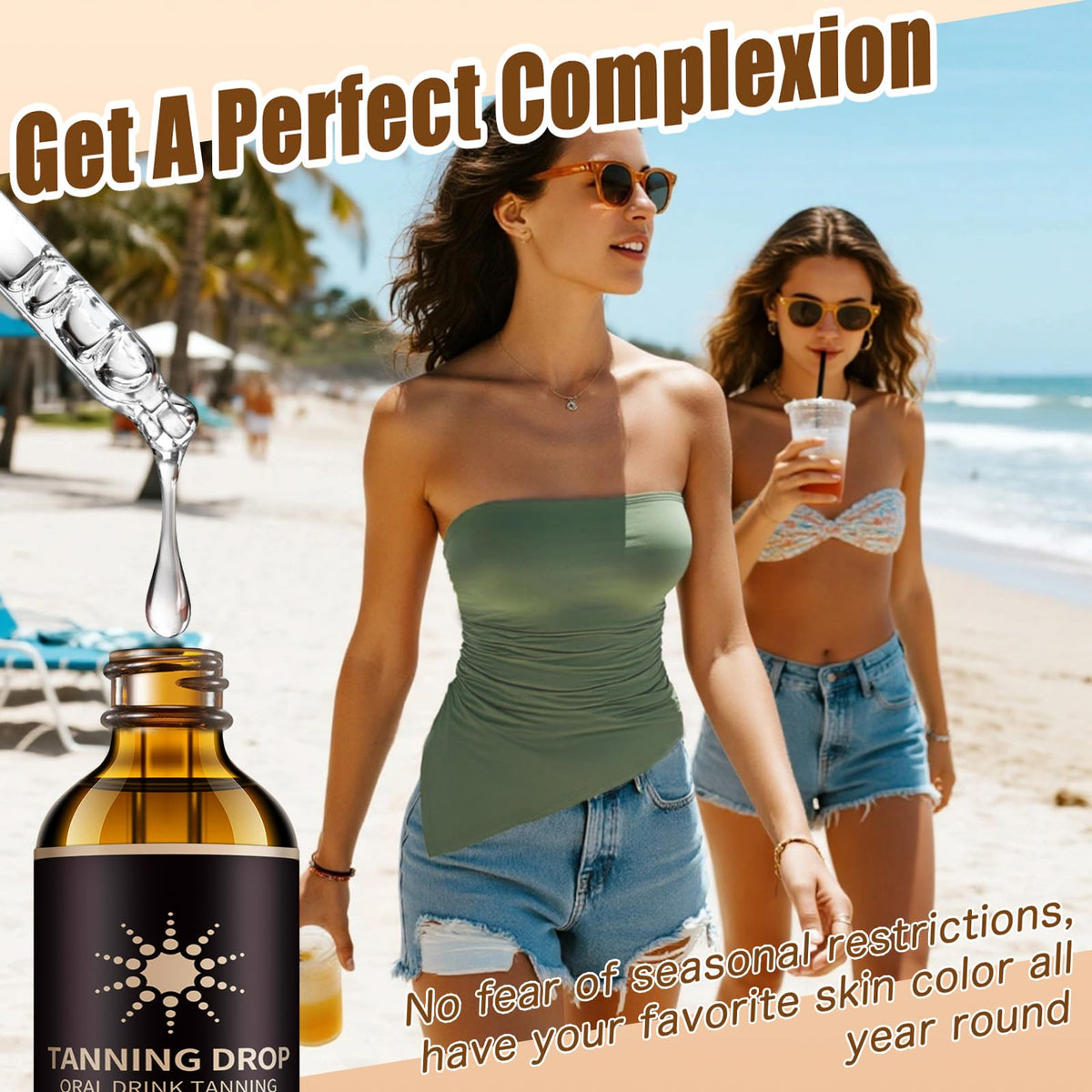 DASIUIP flatlay with bottle and mixer illustrating kit-ready sunless tanning routine