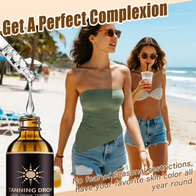 DASIUIP flatlay with bottle and mixer illustrating kit-ready sunless tanning routine