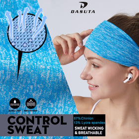 DASUTA headband in use while running demonstrating sweat control and secure fit