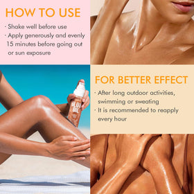 DATANSUN body oil in beach setting demonstrating water-resistant, glowing skin
