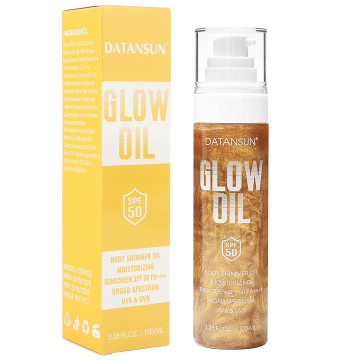 DATANSUN bottle front packaging showing SPF 50 label and amber oil for sun protection