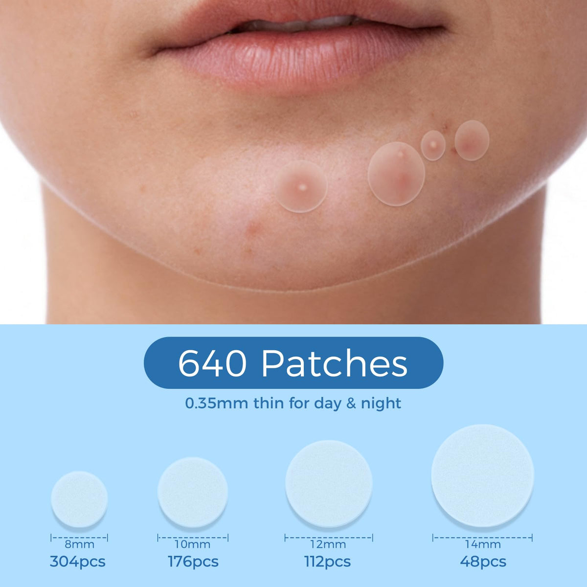 DATISEP close-up of hydrocolloid patches on backing, showing thin translucent dots for discreet coverage