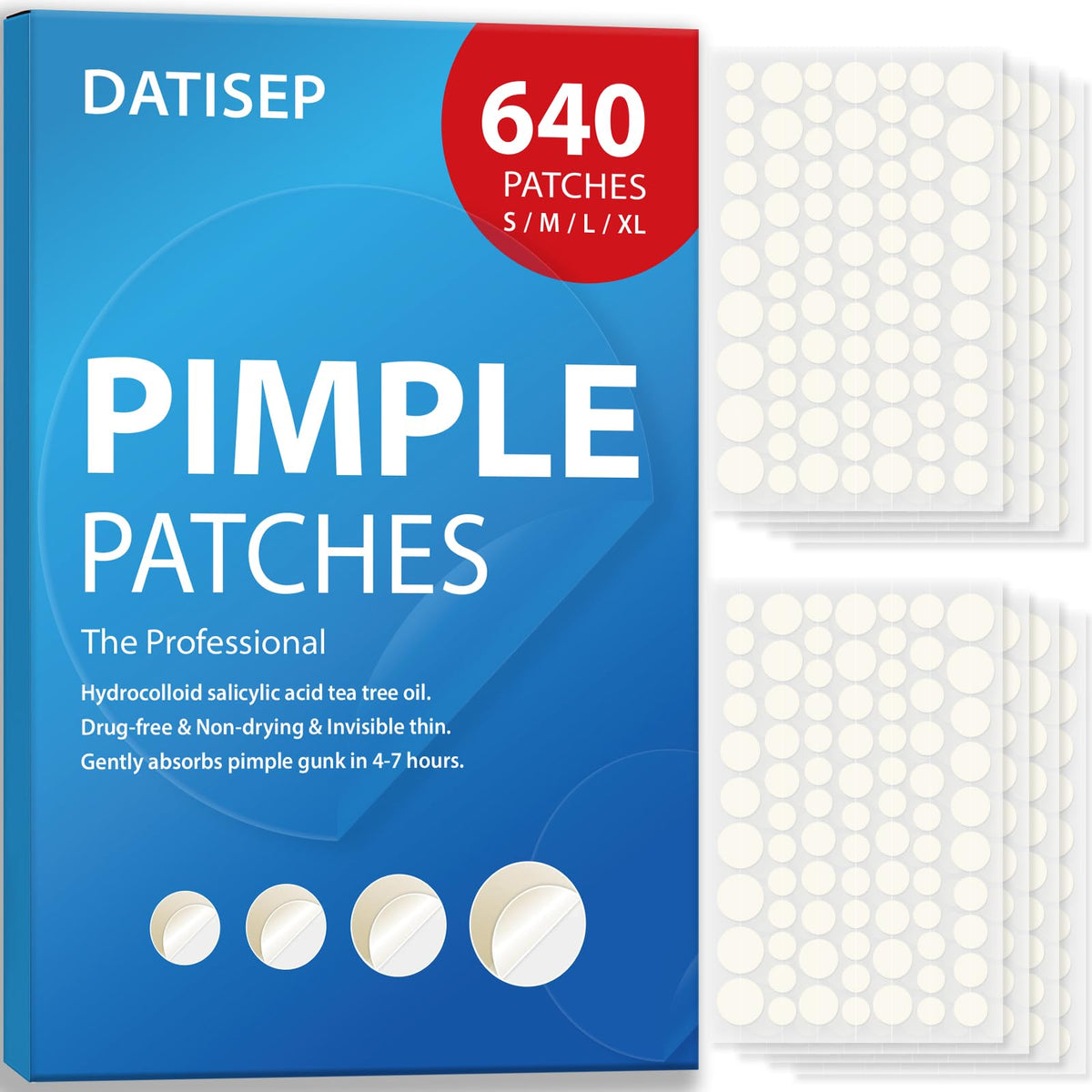 DATISEP front packaging showing 640-count value pack and size breakdown, convenient for travel