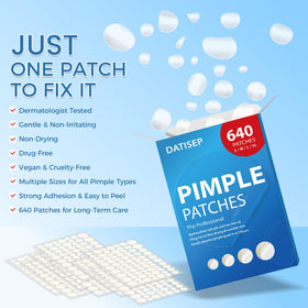 DATISEP patch applied to cheek illustrating invisible wear under makeup and protective barrier