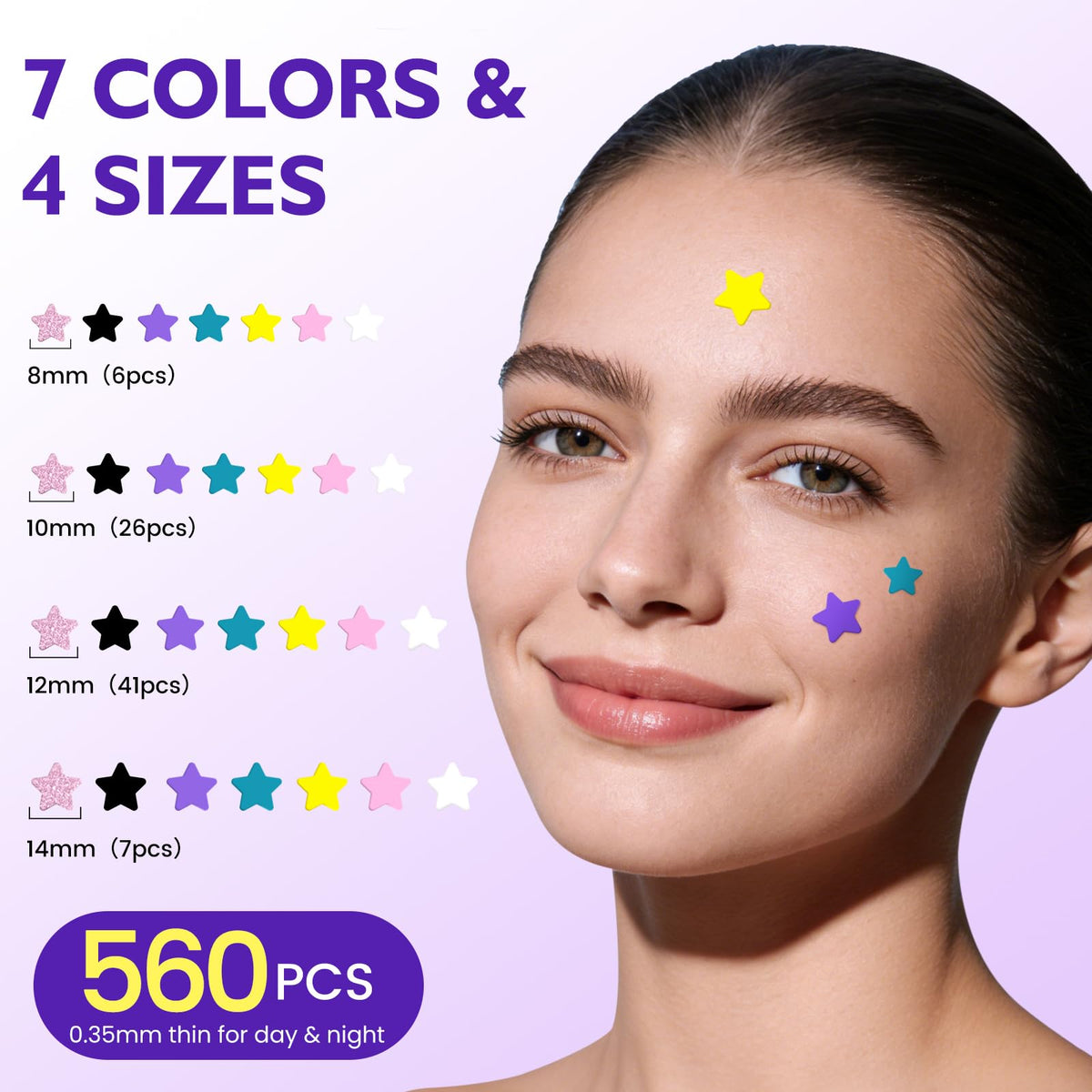 DATISEP close-up of colorful star-shaped patches demonstrating thin hydrocolloid texture and discretion