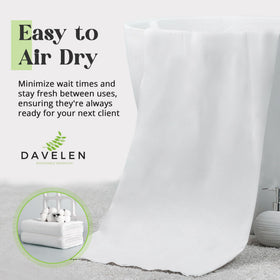 DAVELEN towel used for hair drying showing protective, absorbent performance