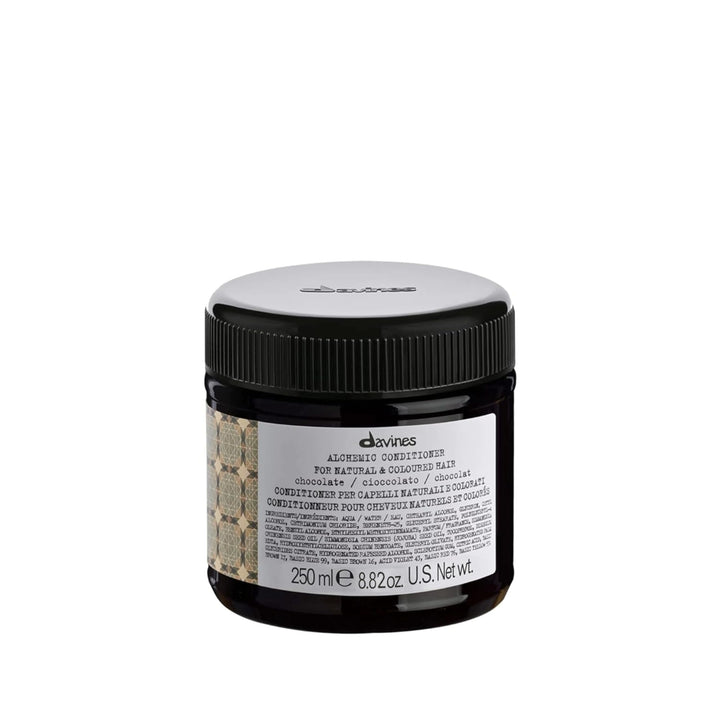 Davines front packaging of Alchemic Chocolate showing rich brunette benefit
