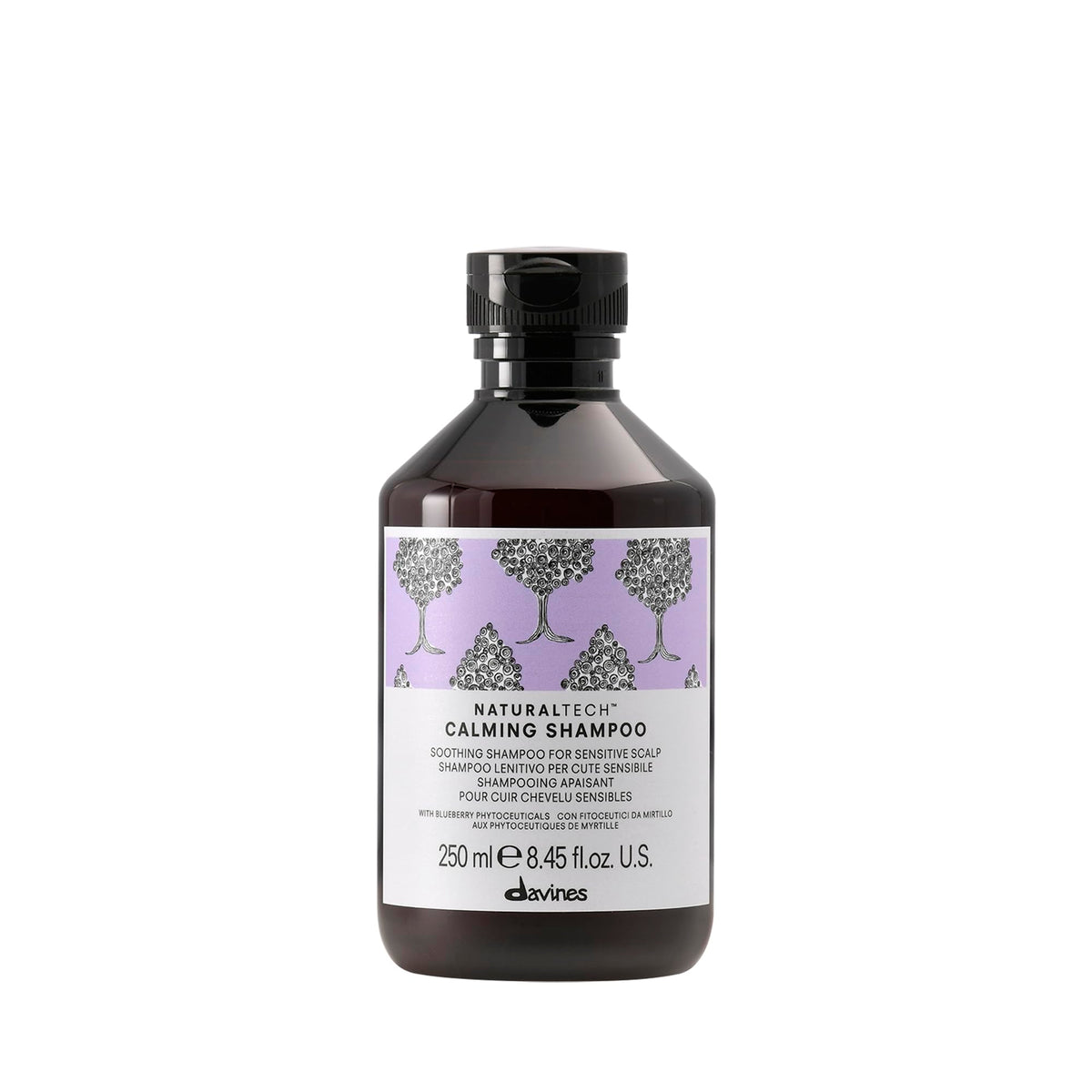 Davines bottle front view showing calming shampoo for gentle cleansing