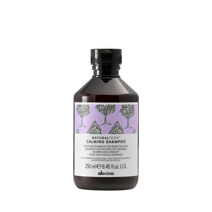 Davines bottle front view showing calming shampoo for gentle cleansing