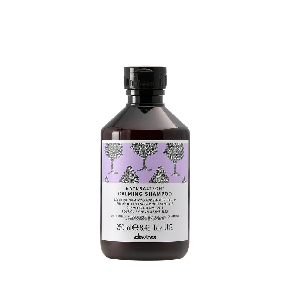 Davines bottle front view showing calming shampoo for gentle cleansing
