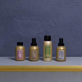 Davines travel-size bottle next to coin showing compactness for travel benefit