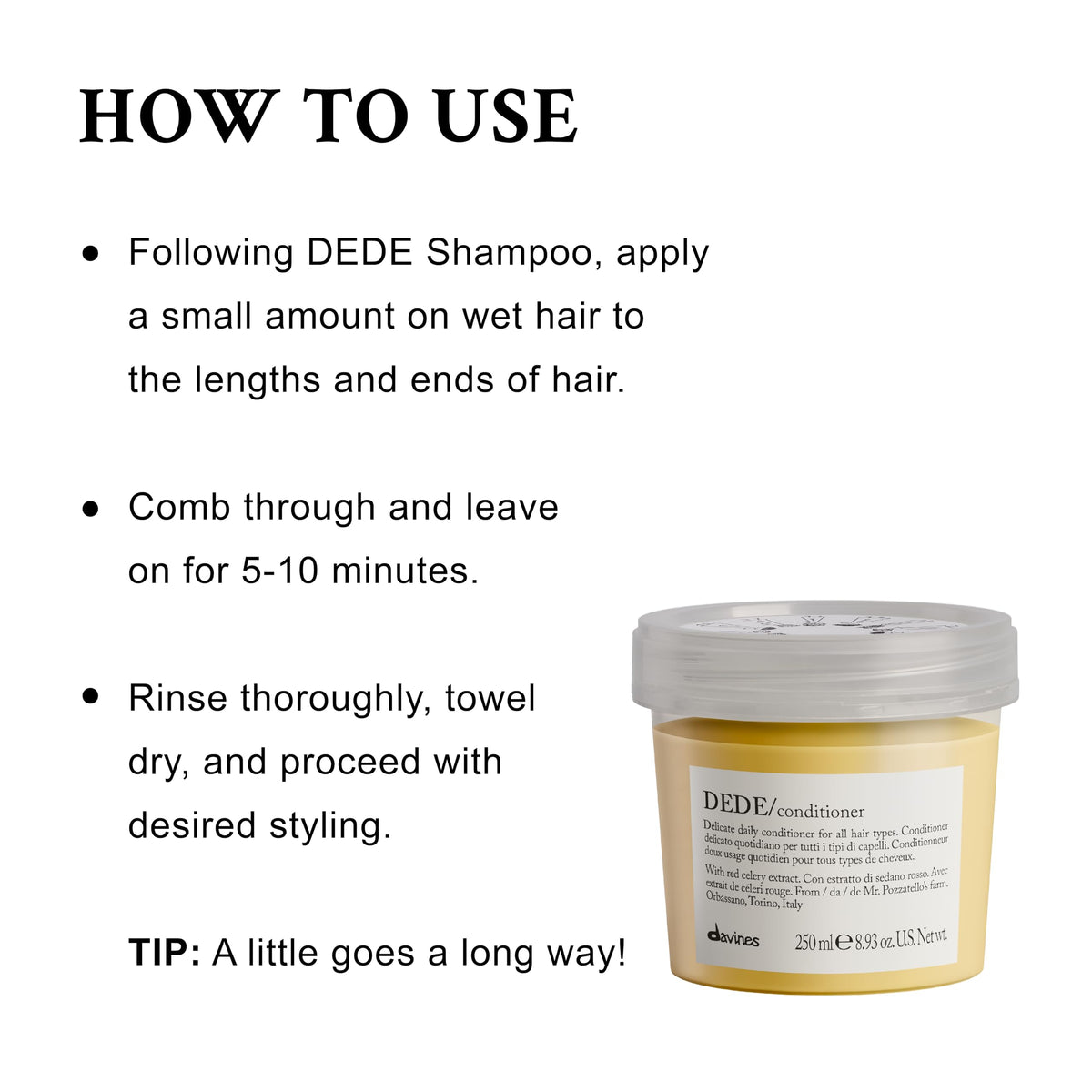 Davines DEDE bottle beside common items to show true 8.45 oz scale