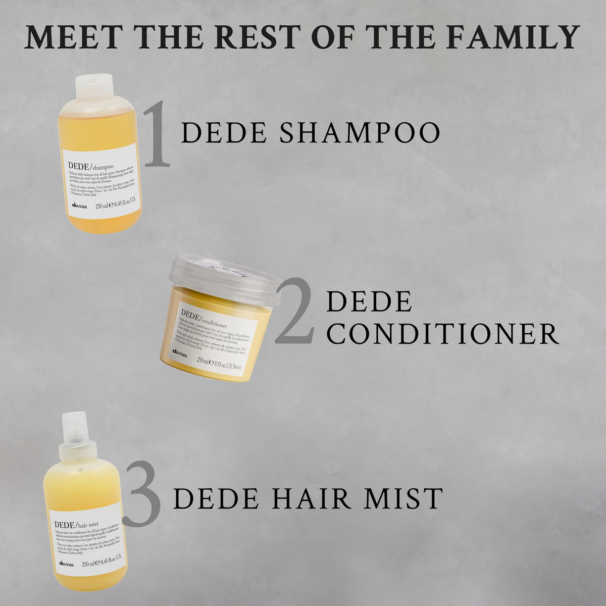 Davines DEDE bottle on bathroom shelf communicating everyday convenience