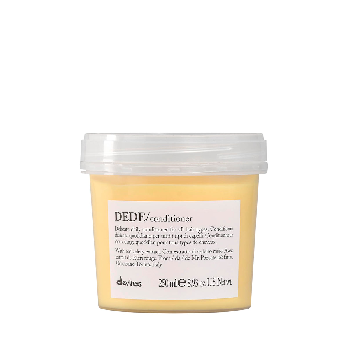 Davines DEDE front packaging showing clean design and size benefit