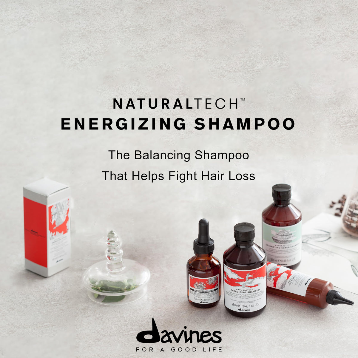 Davines label close-up highlighting caffeine phytoceuticals benefit