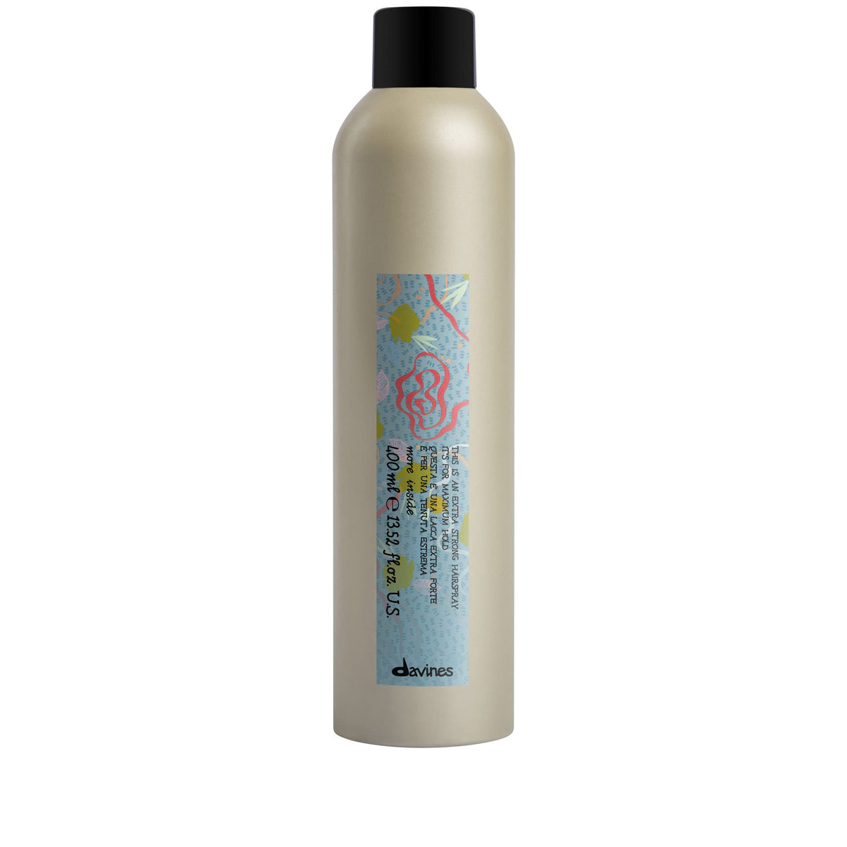 Davines extra strong hairspray front packaging shows bottle and branding benefit hold