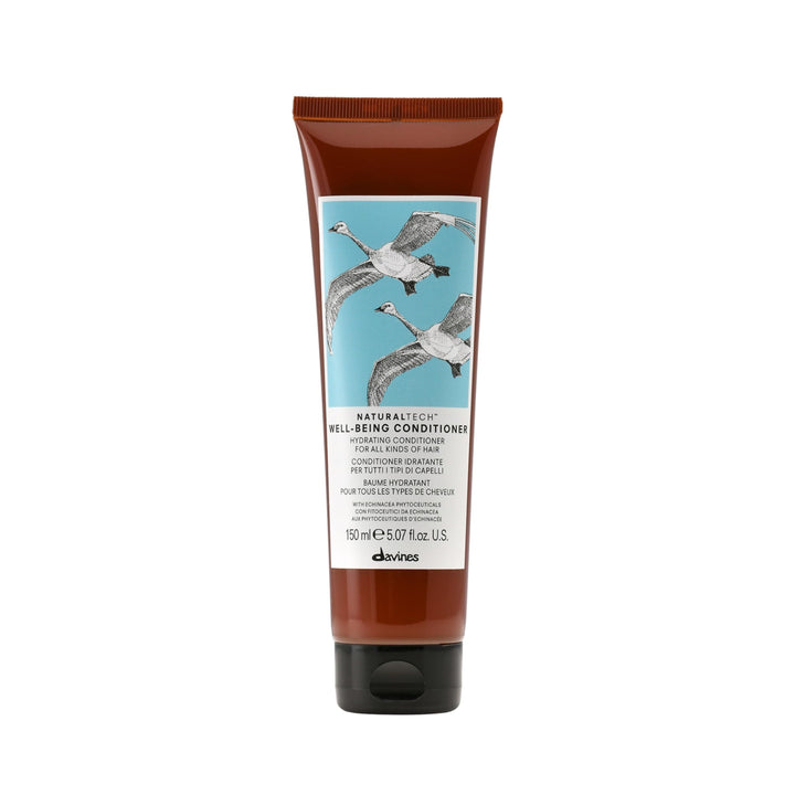 Davines front packaging showing wellbeing conditioner and brand benefit