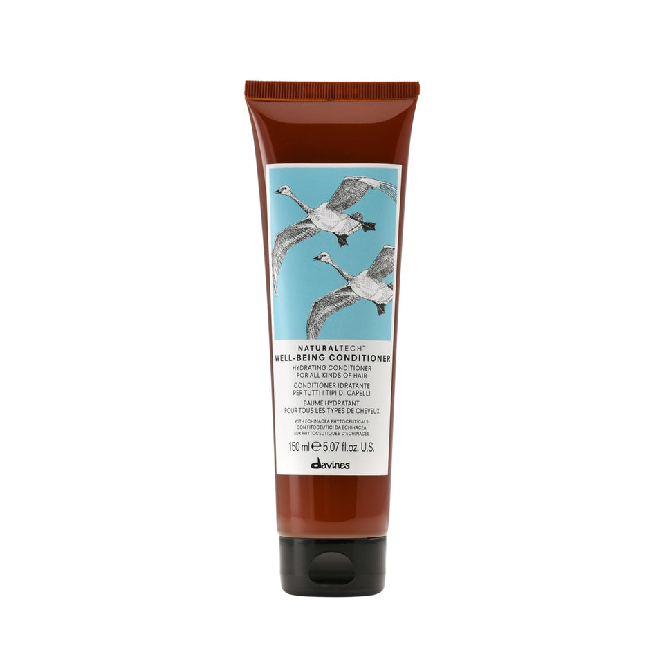 Davines front packaging showing wellbeing conditioner and brand benefit