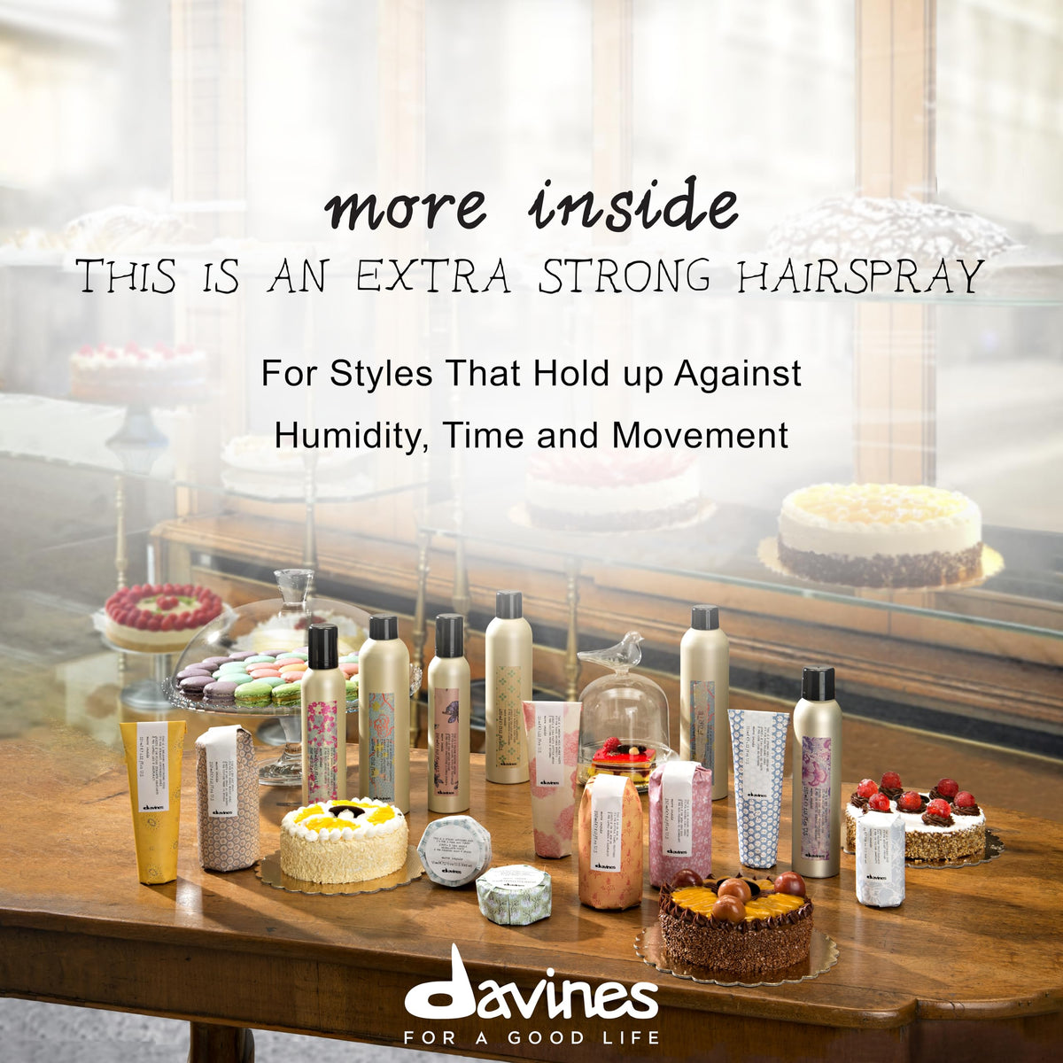 Davines hairspray spray action on hair demonstrating even mist and lasting hold