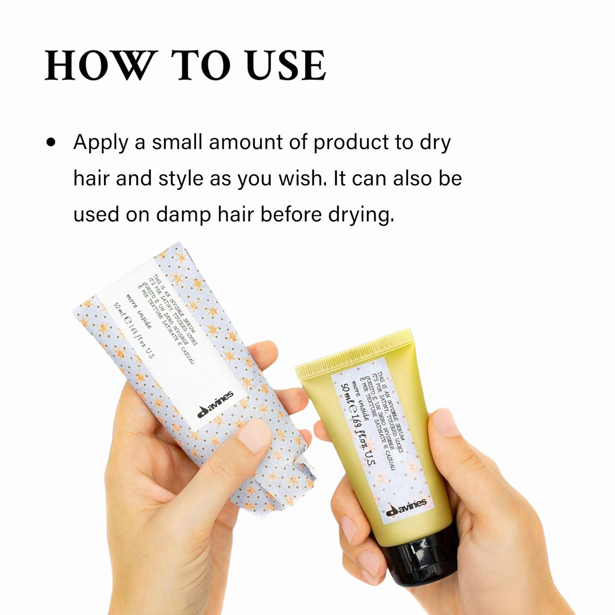 Davines hands applying serum demonstrating smooth distribution and frizz control benefit