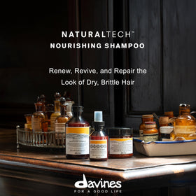 Davines label close-up highlighting ingredients and sustainable sourcing benefit