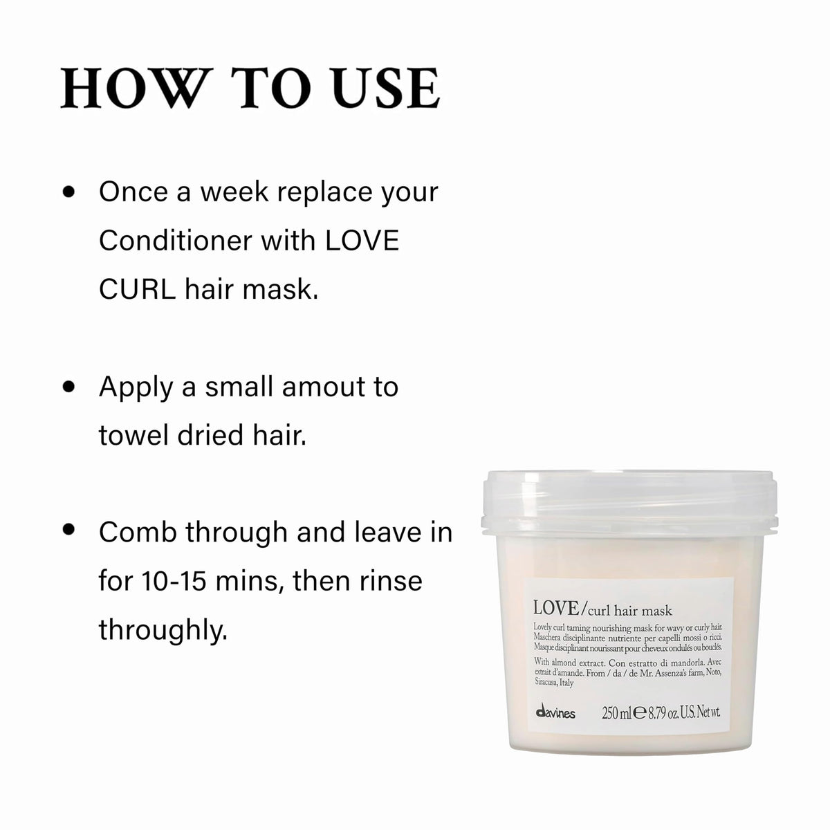 Davines LOVE Curl applied to damp hair improving manageability while styling