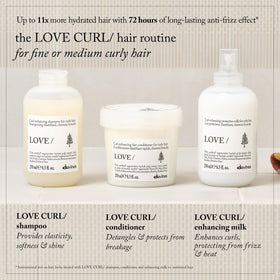Davines LOVE CURL on bathroom shelf in lifestyle scene implying daily routine improvement