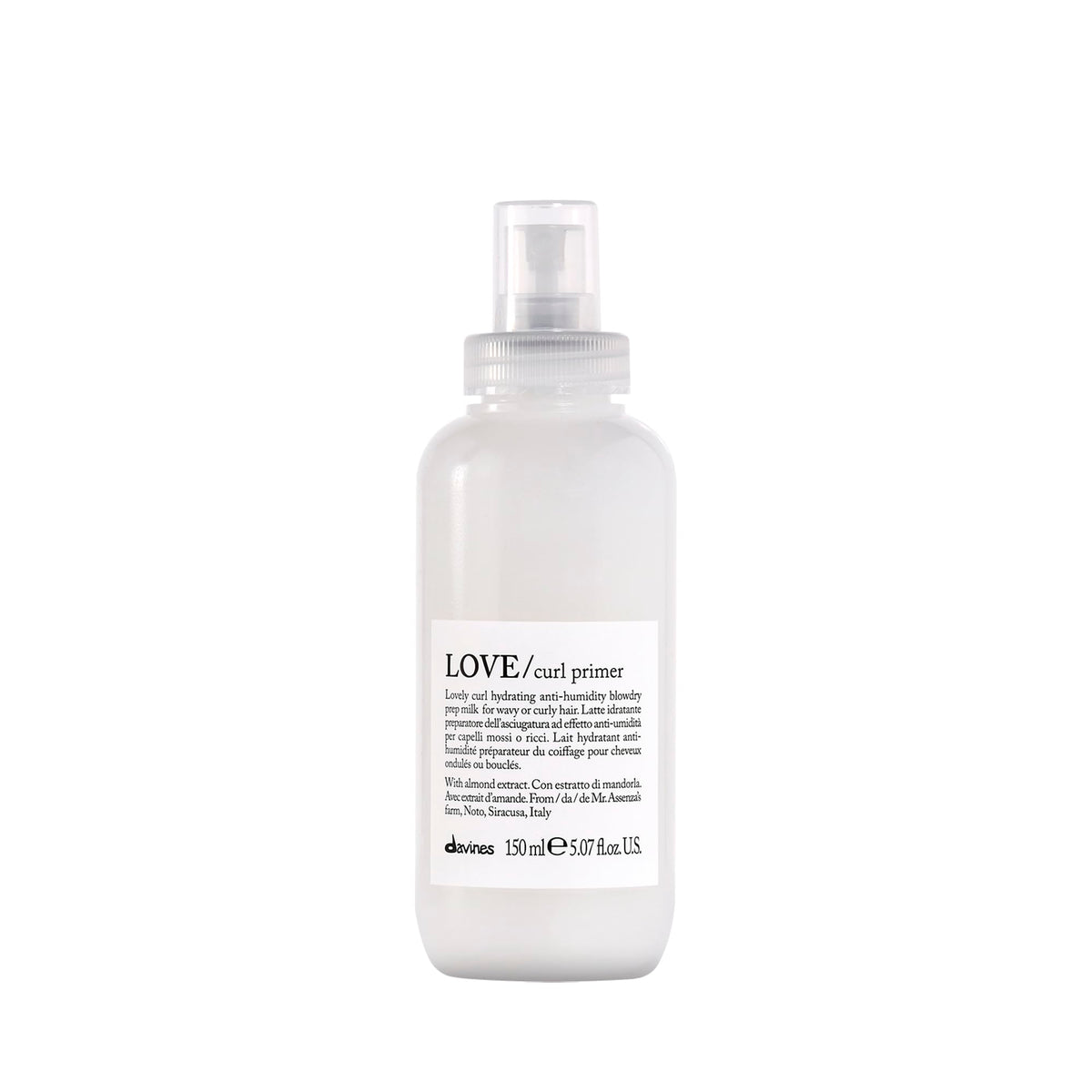 Davines LOVE Curl Primer front bottle showing branding and size benefit
