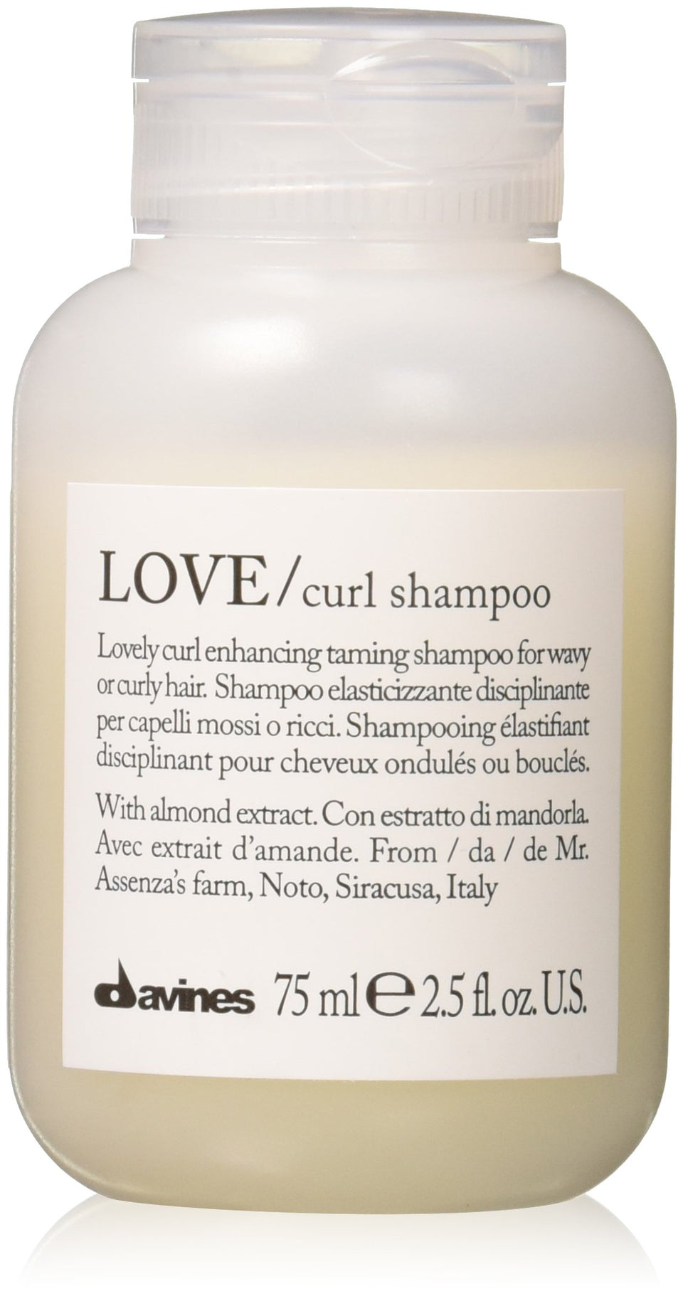 Davines LOVE Curl front bottle showing brand and travel-size benefit