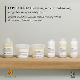 Davines LOVE Curl label closeup displaying instructions and ingredient focus