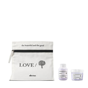 Davines LOVE smooth front packaging showing travel duo, compact and convenient