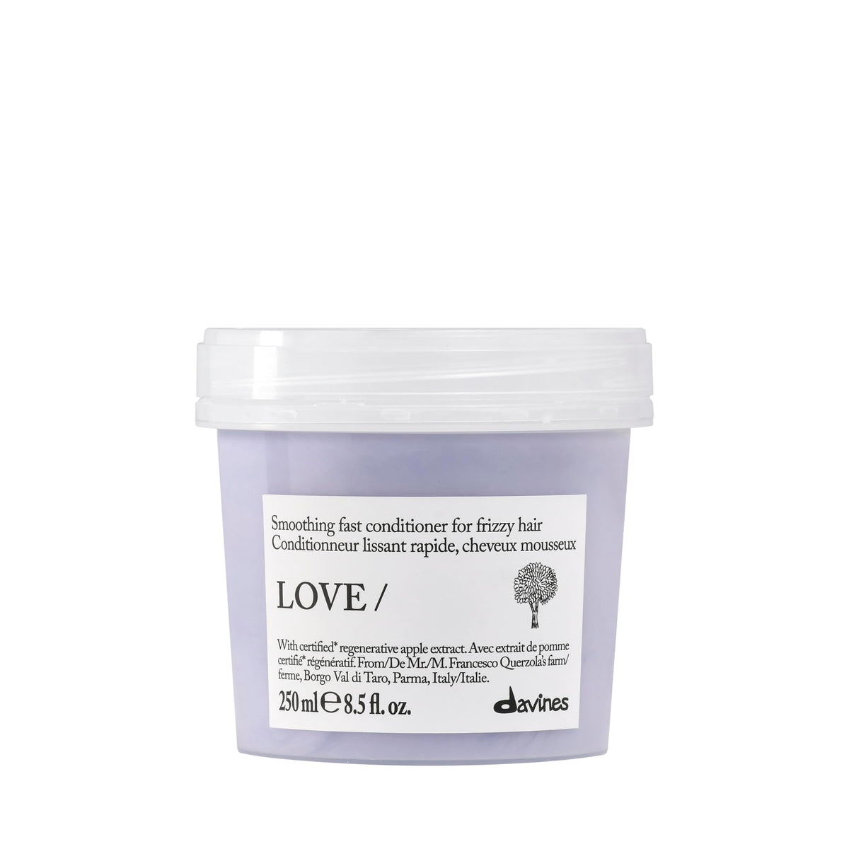 Davines front bottle of LOVE SMOOTHING conditioner showing label and size