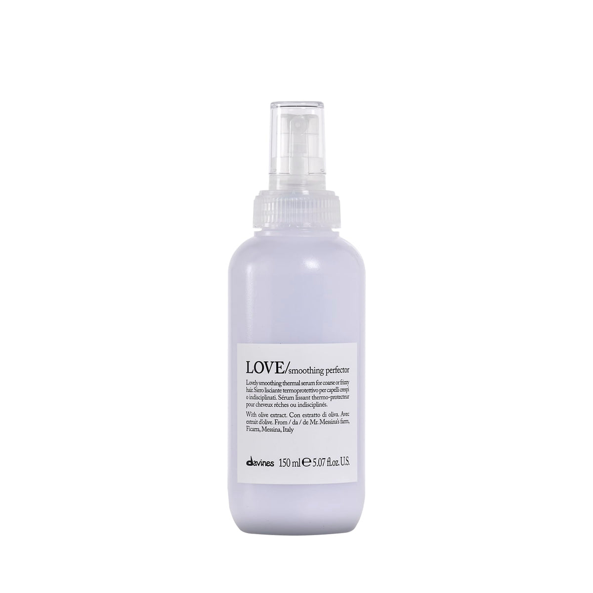 Davines bottle front view showing product for sleek styling and frizz control