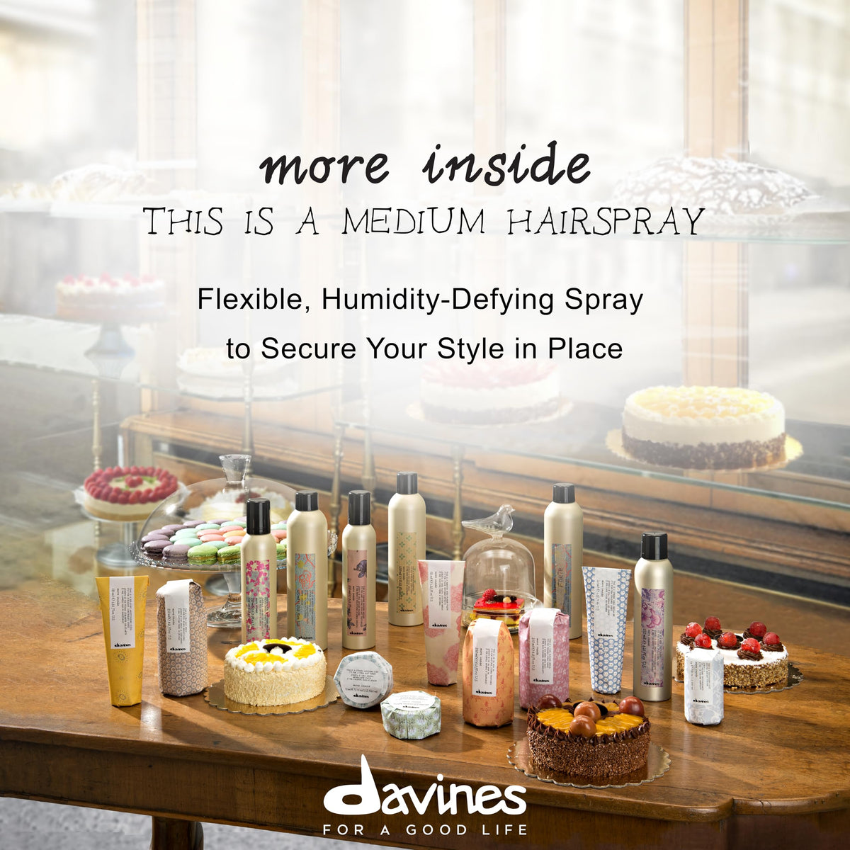 Davines nozzle producing fine mist for even application and lightweight hold