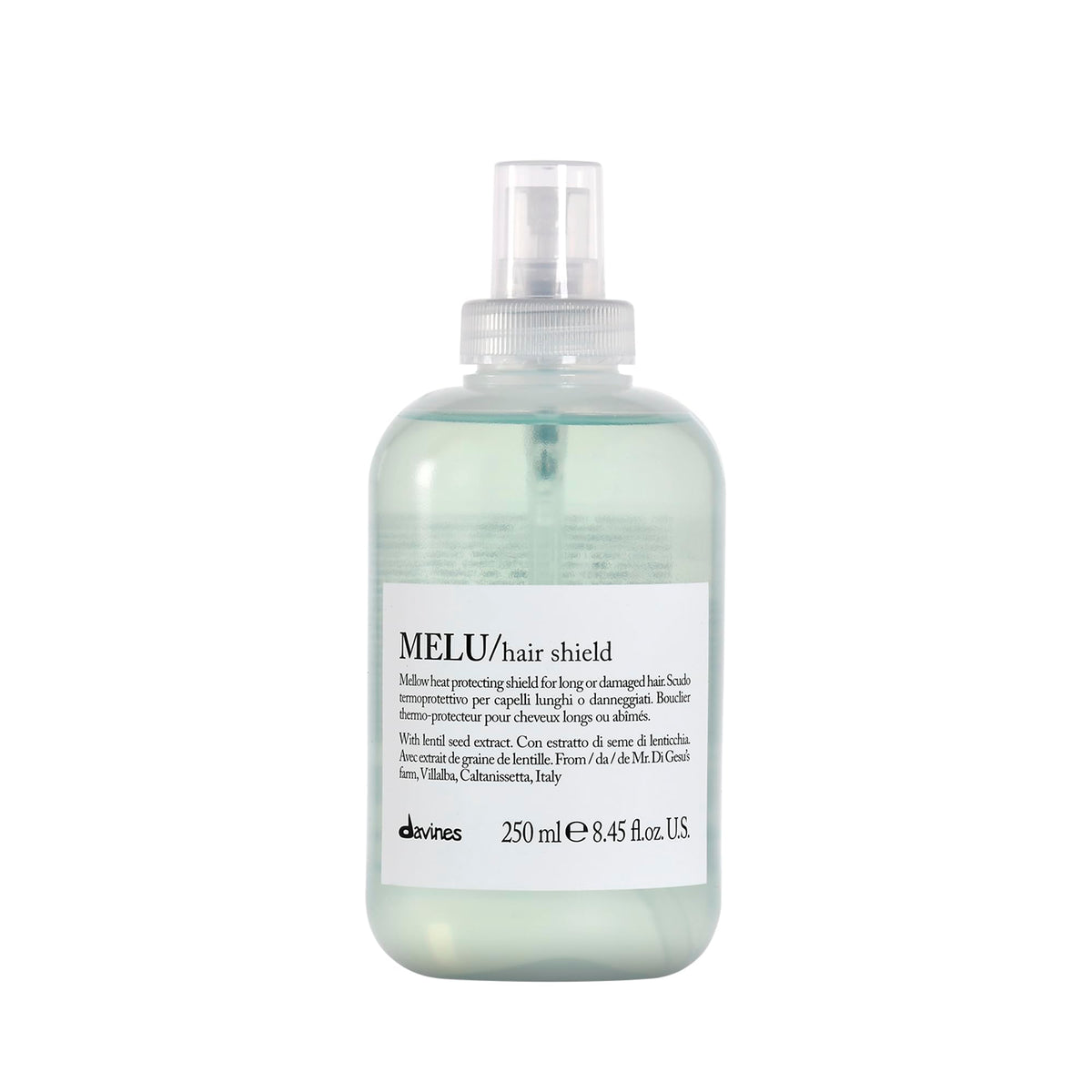 Davines MELU hair shield front packaging showing bottle and size