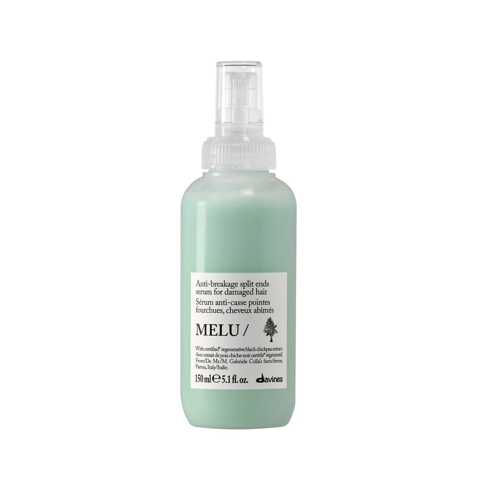 Davines MELU/Serum front bottle showing sleek packaging and product benefit